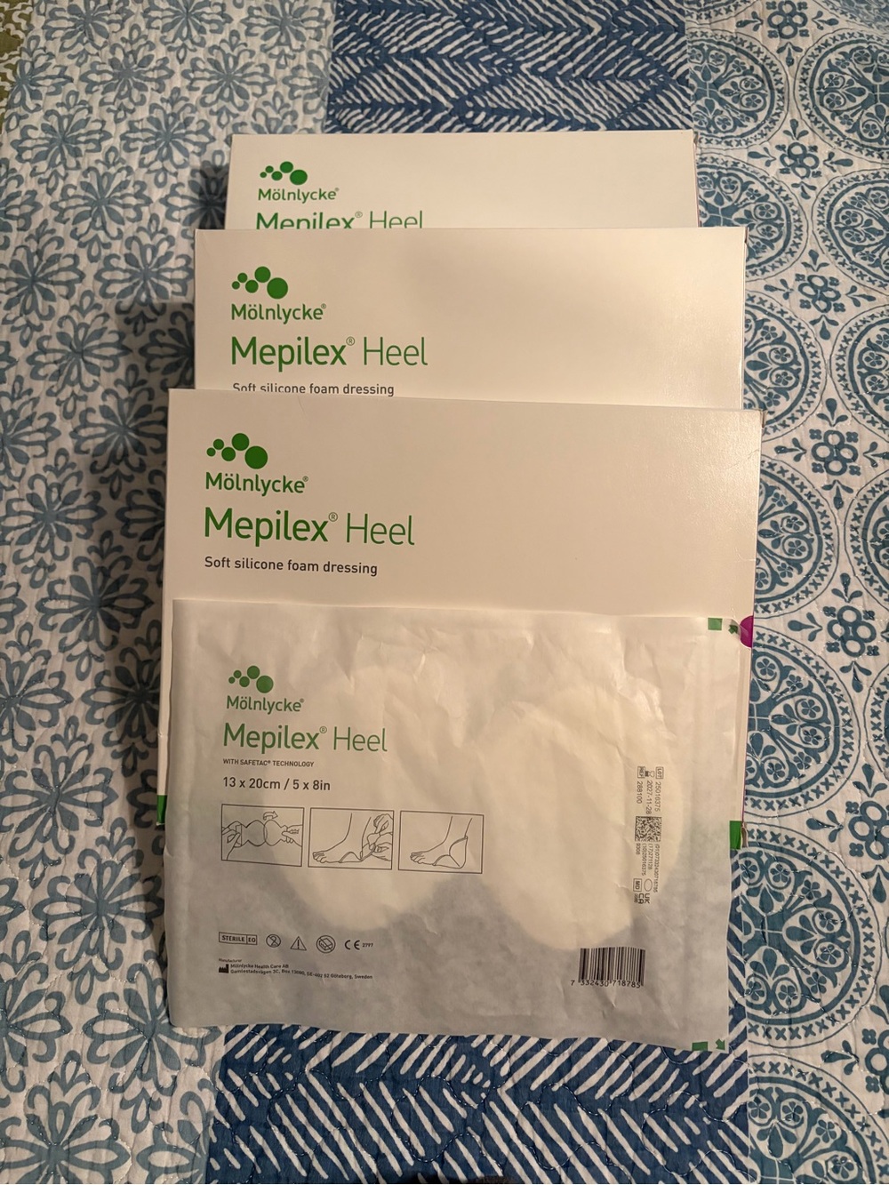 Mepilex Heel 5x8 Inch 3 Boxes + 1 Single (16 Dressings Total)